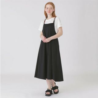 ブルーレーベルクレストブリッジ(BLUE LABEL CRESTBRIDGE)の【美品】ブルーレーベルクレストブリッジ　ハイカウントシルケットエプロンドレス(ロングワンピース/マキシワンピース)