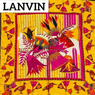 LANVIN - 美品 ★LANVIN★ スカーフ 花 鳥 シルク マスタードイエロー