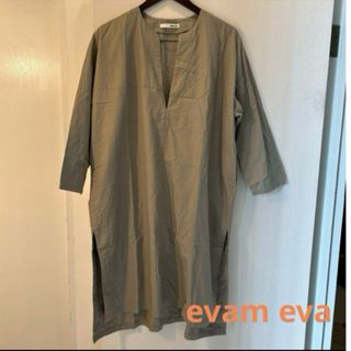 エヴァムエヴァ(evam eva)のevam eva   エヴァムエヴァ　リネン混ワンピース　カーキ(ひざ丈ワンピース)