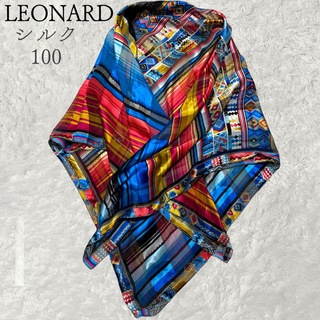 レオナール(LEONARD)のLEONARD レオナール　ロゴあり　総柄花シルク100大判ロングストール(ストール/パシュミナ)