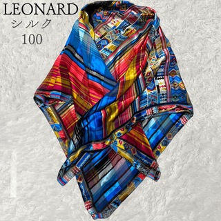 LEONARD - LEONARD レオナール　ロゴあり　総柄花シルク100大判ロングストール