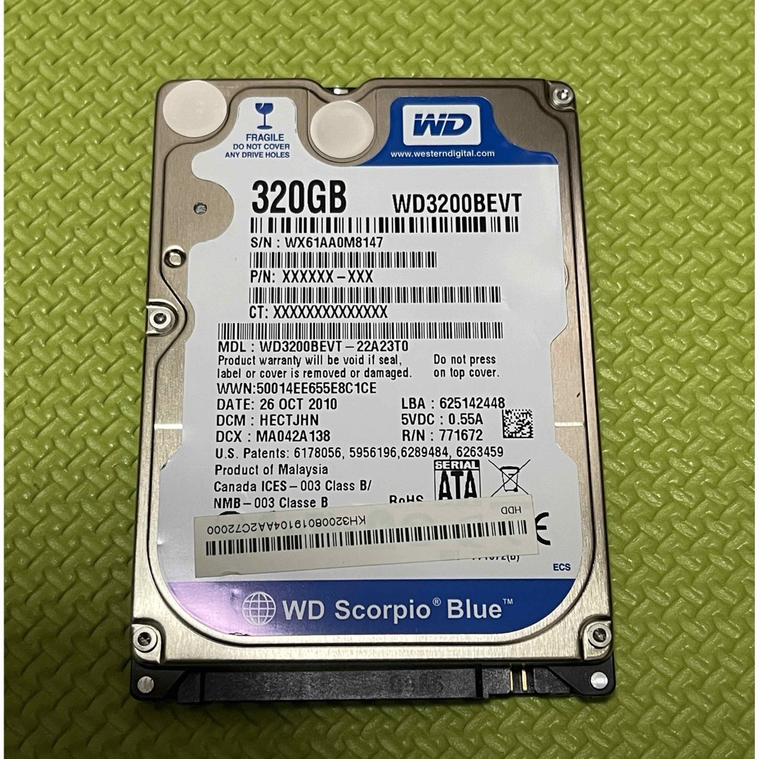 Western Digital(ウェスタンデジタル)のウエスタンデジタル　320GB 2.5インチHDD スマホ/家電/カメラのPC/タブレット(PCパーツ)の商品写真