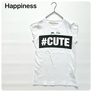 Happiness✨半袖 Tシャツ 白 プリント クルーネック ロゴ S 綿