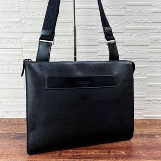 プラダ(PRADA)の良品 プラダ レザー 三角プレートロゴ ショルダー バッグ ブラック 黒(ショルダーバッグ)