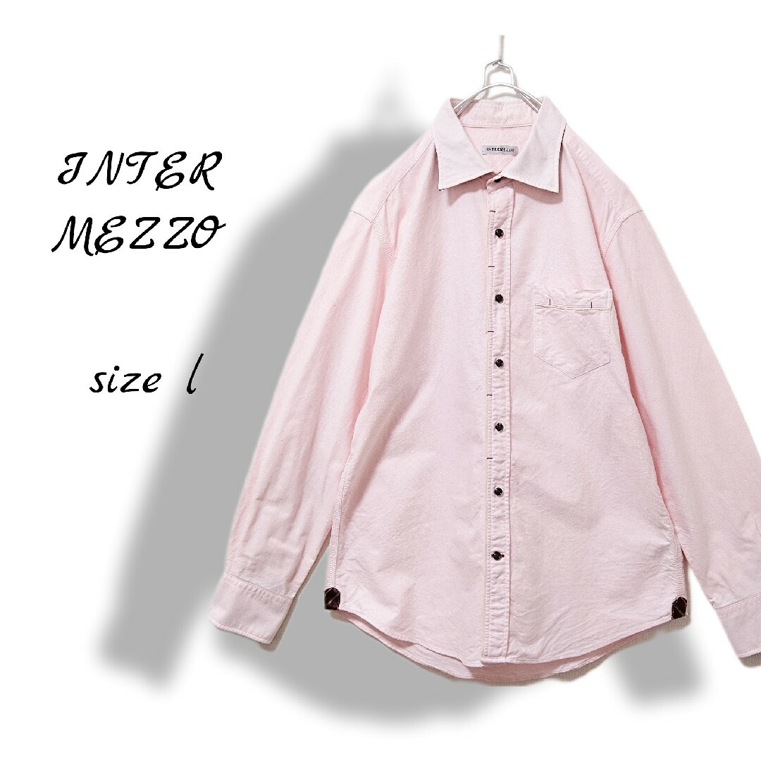 INTERMEZZO(インターメッツォ)のシャツ　メンズ　古着　長袖　ピンク　無地　オーバーサイズ　ゆるだぼ　春　L メンズのトップス(シャツ)の商品写真