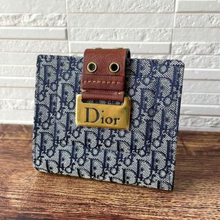 クリスチャンディオール(Christian Dior)の美品 ディオール トロッター柄 二つ折り 財布 コンパクト ゴールド金具 茶色(財布)