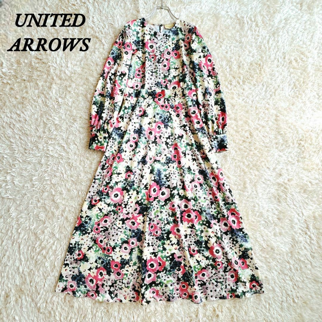 UNITED ARROWS(ユナイテッドアローズ)のUNITED ARROWS 花柄　ワンピース　長袖　ロング丈 レディースのワンピース(ロングワンピース/マキシワンピース)の商品写真