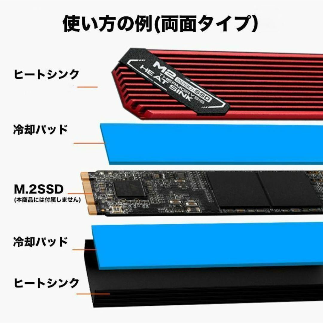 【新品】M.2 SSD用(2280mm) 片面・両面対応 ヒートシンク　赤 スマホ/家電/カメラのPC/タブレット(PCパーツ)の商品写真
