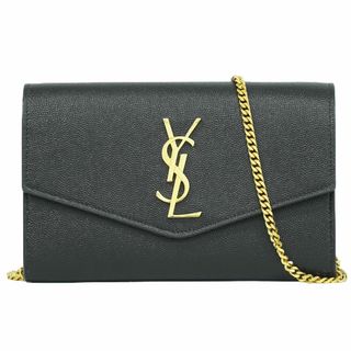 本物 サンローラン SAINT LAURENT YSL ロゴ チェーン ショルダーバッグ ポシェット レザー ブラック バッグ 中古