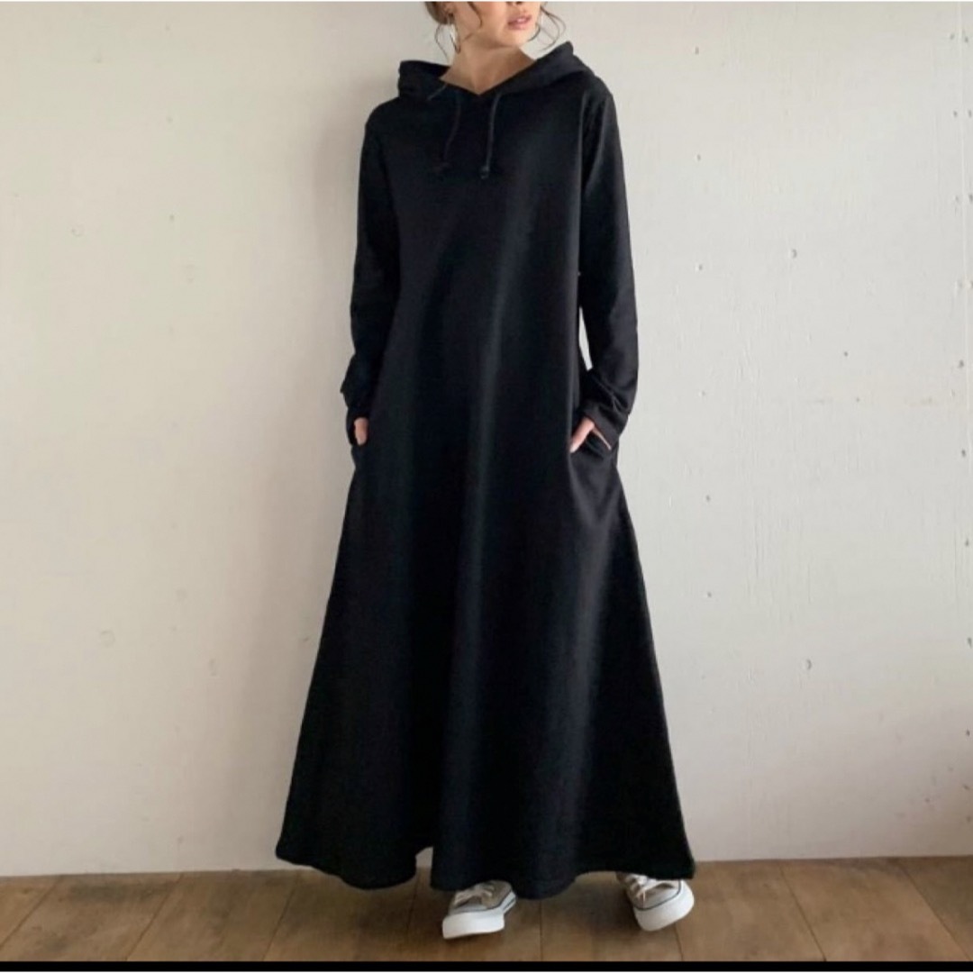 大きいサイズ★パーカーAラインロングワンピース　3XL レディースのワンピース(ロングワンピース/マキシワンピース)の商品写真