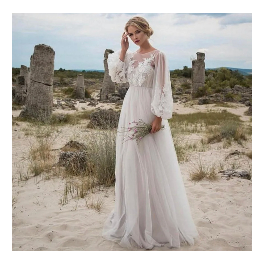 刺繍レースドレス　結婚式　前撮り　Mサイズ  D1-cyzm レディースのフォーマル/ドレス(ウェディングドレス)の商品写真