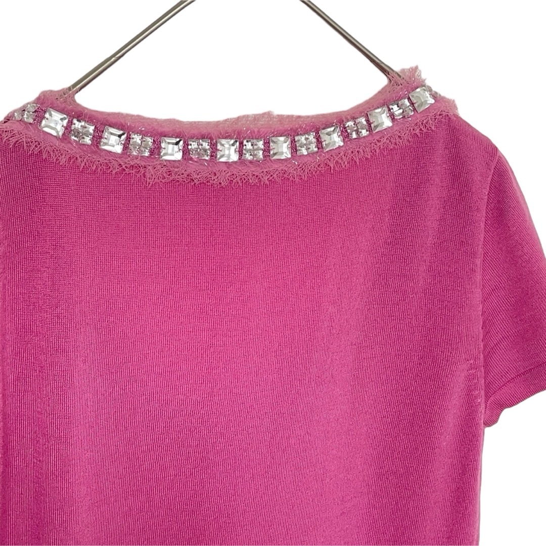 Pinky&Dianne(ピンキーアンドダイアン)のピンキー＆ダイアン ビジュー装飾 半袖ニット 38(M) ピンク レディースのトップス(ニット/セーター)の商品写真