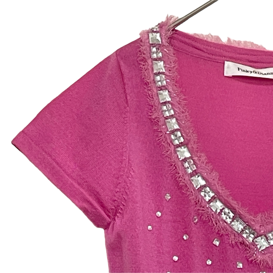 Pinky&Dianne(ピンキーアンドダイアン)のピンキー＆ダイアン ビジュー装飾 半袖ニット 38(M) ピンク レディースのトップス(ニット/セーター)の商品写真