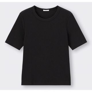 ジーユー(GU)のリブT(半袖) ブラック(Tシャツ(半袖/袖なし))