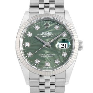 ロレックス(ROLEX)のロレックス デイトジャスト36 10Pダイヤ 126234G グリーン パームモチーフ 5列 ジュビリーブレス ランダム番 メンズ 中古 腕時計(腕時計(アナログ))