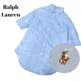 Ralph Lauren - ラルフローレン　刺繍　ポニーロゴ　半袖シャツ　コットン　水色　レディース　M相当