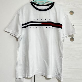 トミーヒルフィガー Tシャツ カットソー 半袖 刺繍 ロゴ S ホワイト