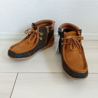 （586）ELLE SPORT キャメル×チェック ハイカットシューズ 22.5(その他)