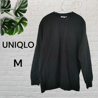 ユニクロ(UNIQLO)のUNIQLO　ユニクロ 　クルーネック　ロングT 長袖 　黒　M(Tシャツ/カットソー(七分/長袖))