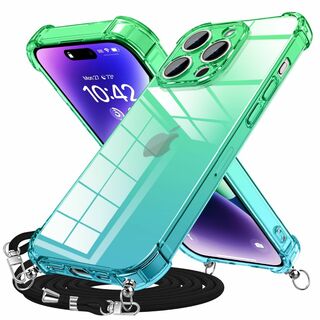 【色: グリーン】iPhone 15 Pro Max ケース クリア ショルダー(その他)