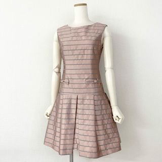 26d14 【美品】 Rene ルネ ノースリーブワンピース ドレスワンピース リボン装飾 タックプリーツ 6736120 サイズ32 ピンク×グレー レディース 日本製(ロングワンピース/マキシワンピース)