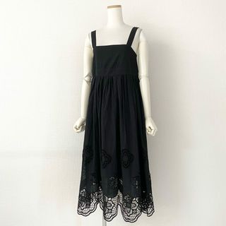 シーバイクロエ(SEE BY CHLOE)の25d14 ポルトガル製 See By Chloe シーバイクロエ ノースリーブワンピース ドレスワンピース フラワーレース刺繍 サイズ36 ブラック コットン レディース(ロングワンピース/マキシワンピース)