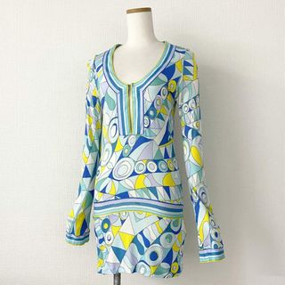 エミリオプッチ(EMILIO PUCCI)の26c14 イタリア製 EMILIO PUCCI エミリオプッチ 長袖ワンピース チュニックワンピース 41WH16 サイズ40 マルチカラー プッチ柄 レーヨン レディース(ロングワンピース/マキシワンピース)