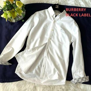 バーバリーブラックレーベル(BURBERRY BLACK LABEL)のBURBERRY バーバリー 白 長袖シャツ ブラウス ホース刺繍 ノバチェック(シャツ/ブラウス(長袖/七分))