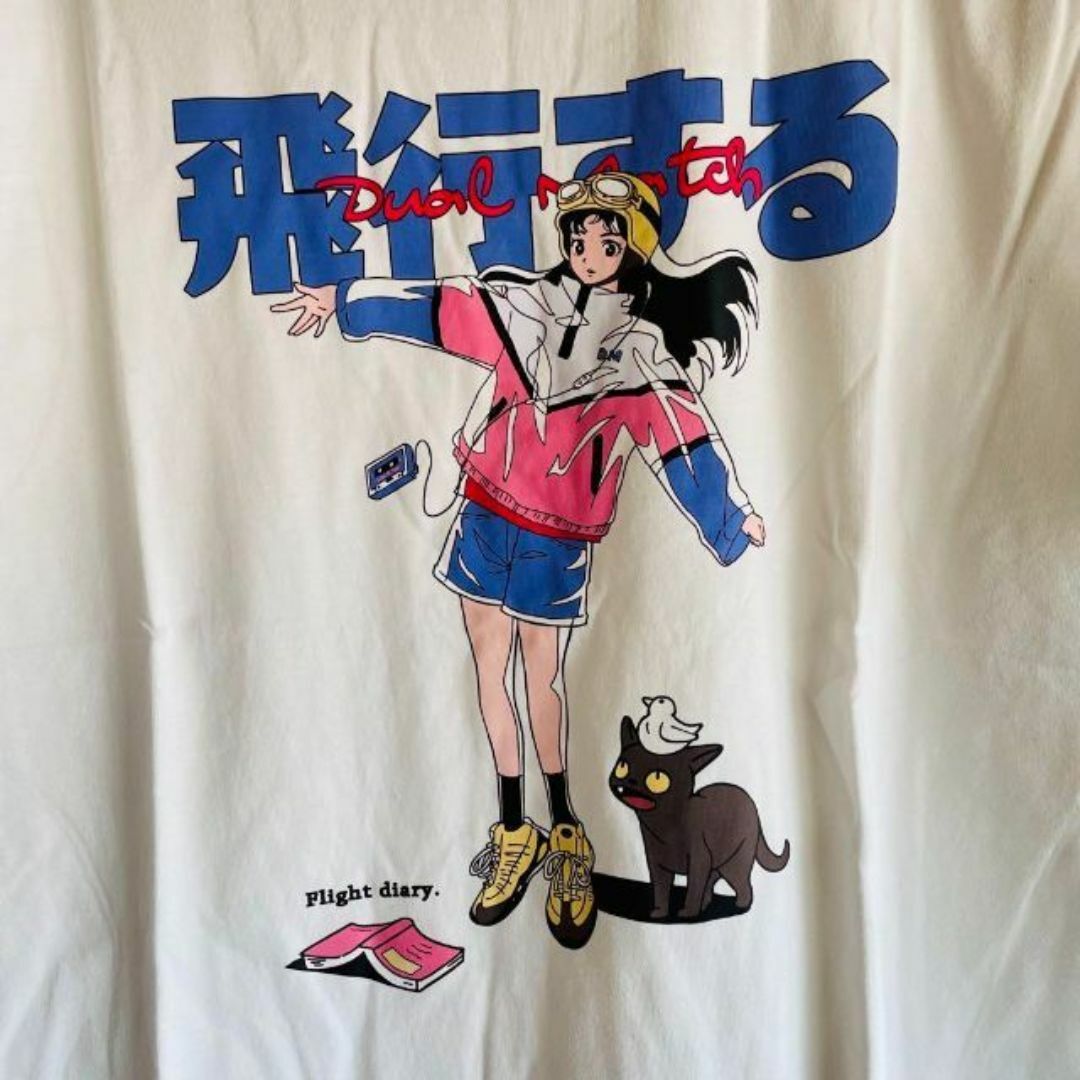 【★★★★】飛行する エモい Tシャツ ユニセックス 半袖 昭和 レトロ　白 メンズのトップス(Tシャツ/カットソー(半袖/袖なし))の商品写真