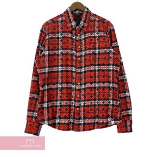 クロムハーツ(Chrome Hearts)のCHROME HEARTS Loose Ends Check Shirt クロムハーツ ルーズエンドチェックシャツ ネルシャツ クロスボールスナップボタン レザーパッチ Yノット レッド サイズM【240413】【新古品】【me04】(シャツ)