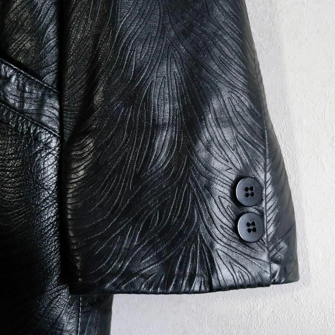 VINTAGE(ヴィンテージ)の美品✨JUBIAN 羊革　シープスキン　ダブル　ジャケット　総柄　日本製　黒　L メンズのジャケット/アウター(レザージャケット)の商品写真