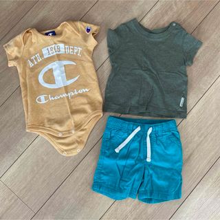 チャンピオン(Champion)のチャンピオン　ロンパース　半袖　オレンジ　Tシャツ　ハーフパンツ　70(ロンパース)