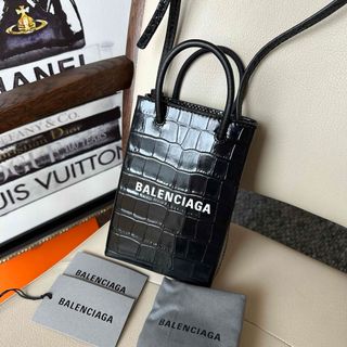 バレンシアガ(Balenciaga)のBALENCIAGA フォンホルダー　クロコ型押し　ブラック　ショルダーバッグ(ショルダーバッグ)