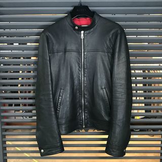 グッチ(Gucci)の良品 グッチ シングル ライダースジャケット ラムスキン ブラック 48 黒(レザージャケット)