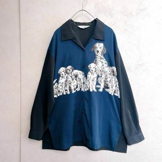 VINTAGE - BELLE MAISON ドック　ダルメシアン　シャツ　ヴィンテージ　紺　L