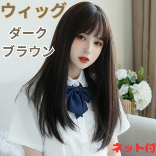 ロング ストレート ウィッグ ダークブラウン コスプレ ネット付き かつら(ロングストレート)