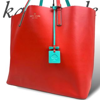 ケイトスペードニューヨーク(kate spade new york)のレア ケイトスペード 本革 ロゴモチーフ トートバッグ 赤系 肩掛け 大容量(トートバッグ)