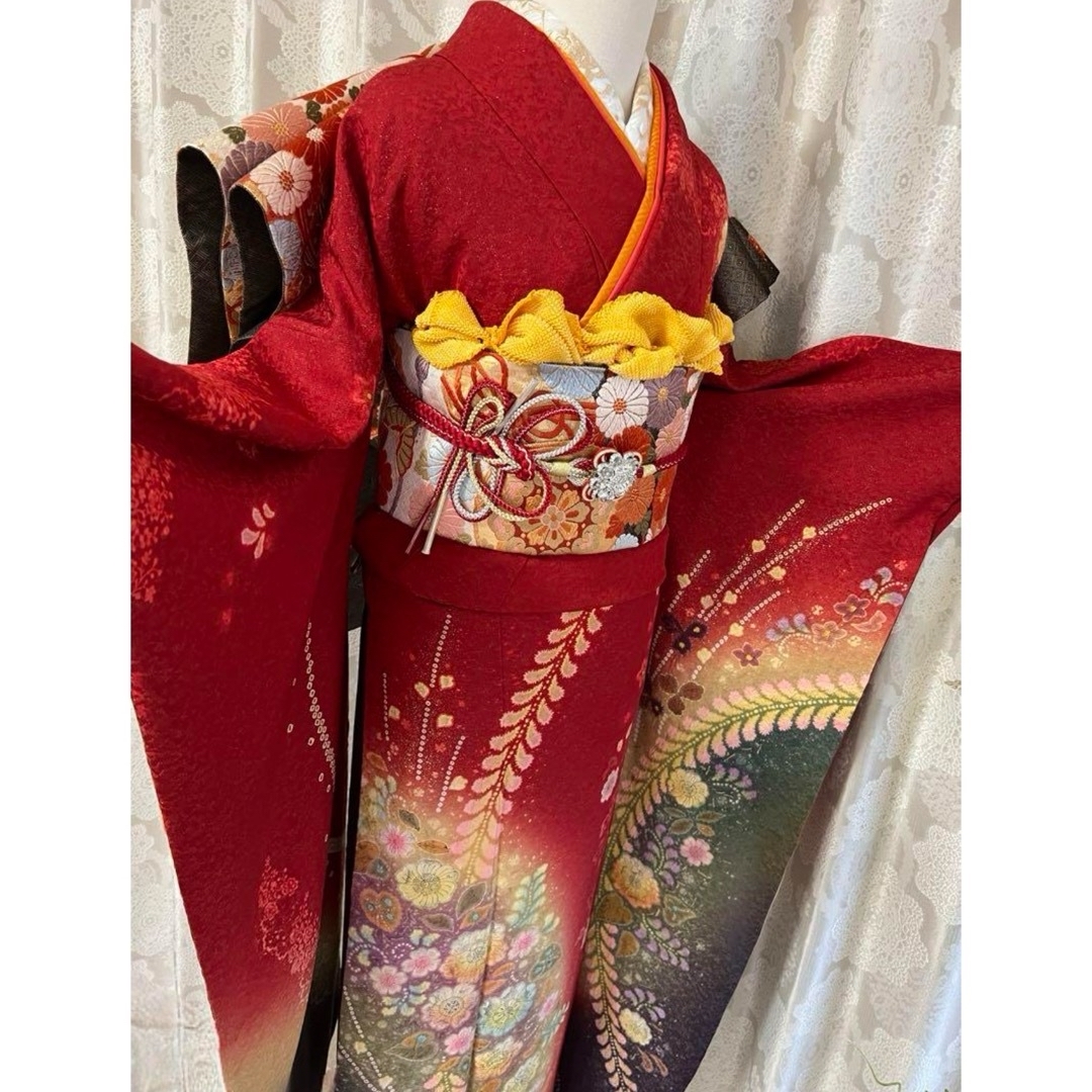 美品 辻ヶ花 正絹振袖 赤 L 振袖 豪華 帯締め 成人式 絞り 着物 美品 辻ヶ花 正絹振袖 赤 L 振袖 豪華 帯締め 成人式 絞り 着物