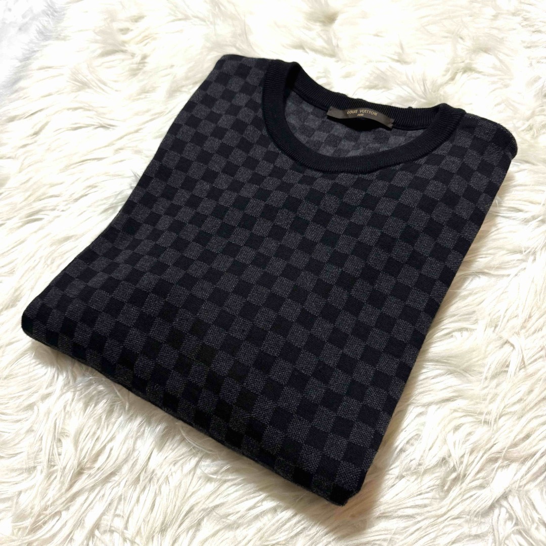 LOUIS VUITTON(ルイヴィトン)の本物 美品 ルイヴィトン LVロゴ ダミエグラフィット ニット セーター M 灰 メンズのトップス(ニット/セーター)の商品写真