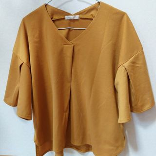 ショコラフィネローブ(chocol raffine robe)のショコラフィネローブ カットソー 5分袖 イエロー山吹色(カットソー(半袖/袖なし))