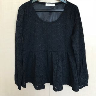 ローリーズファーム(LOWRYS FARM)の美品 ローリーズファーム ペプラムレース ブラウス ブラック Mサイズ 黒(シャツ/ブラウス(長袖/七分))