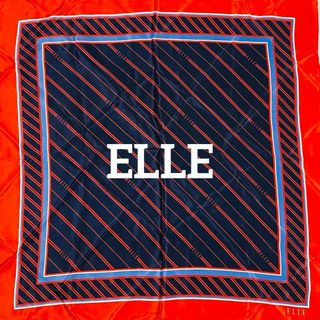 美品 ★ELLE★ スカーフ ストライプ シルク レッド ネイビー