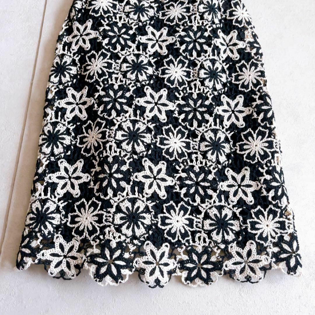 ZARA(ザラ)のZARA ザラ　クロシェ　チュニック　ワンピース　豪華花柄　刺繍　白　黒　L レディースのトップス(チュニック)の商品写真