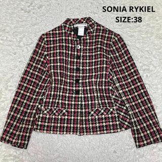 ソニアリキエル(SONIA RYKIEL)のフランス製 SONIA RYKIEL スタンドカラーツイードジャケット 38(テーラードジャケット)