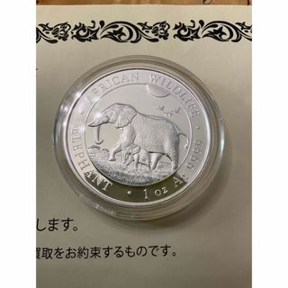 2022年ソマリア　象　アフリカワイルドライフ　1オンス銀貨 保証書付き(貨幣)