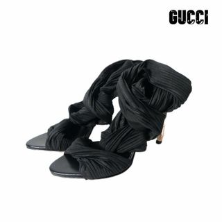 グッチ(Gucci)の美品 GUCCI サテン プリーツ オープントゥ ピンヒール サンダル(サンダル)