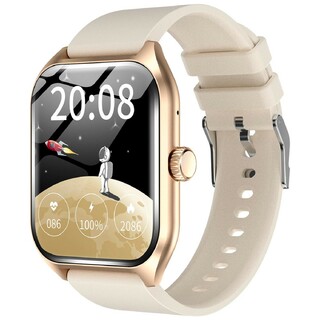 スマートウォッチ Bluetooth5.2通話 1.96インチ 腕時計 ベージュ(腕時計(デジタル))