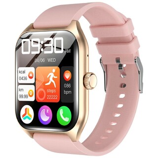 スマートウォッチ Bluetooth5.2 通話 1.96インチ 腕時計 ピンク(腕時計)