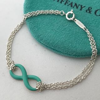 ティファニー(Tiffany & Co.)のTiffany エナメル ブルー インフィニティ ダブルチェーンブレスレット美品(ブレスレット/バングル)