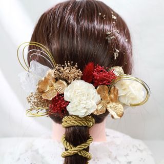 髪飾り 前撮り 成人式 結婚式 金箔 お呼ばれ 卒業式 和装 ドライフラワー(ヘアアクセサリー)